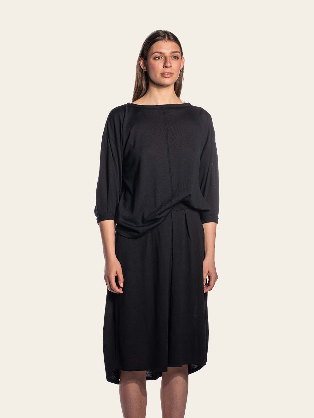 Black merino wool skirt