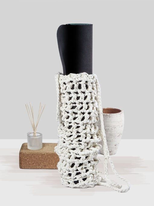 White knitted yoga matt bag