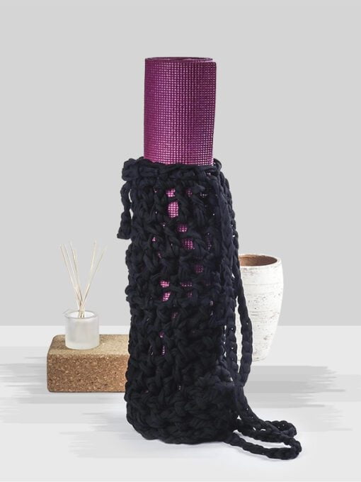 Black knitted yoga matt bag
