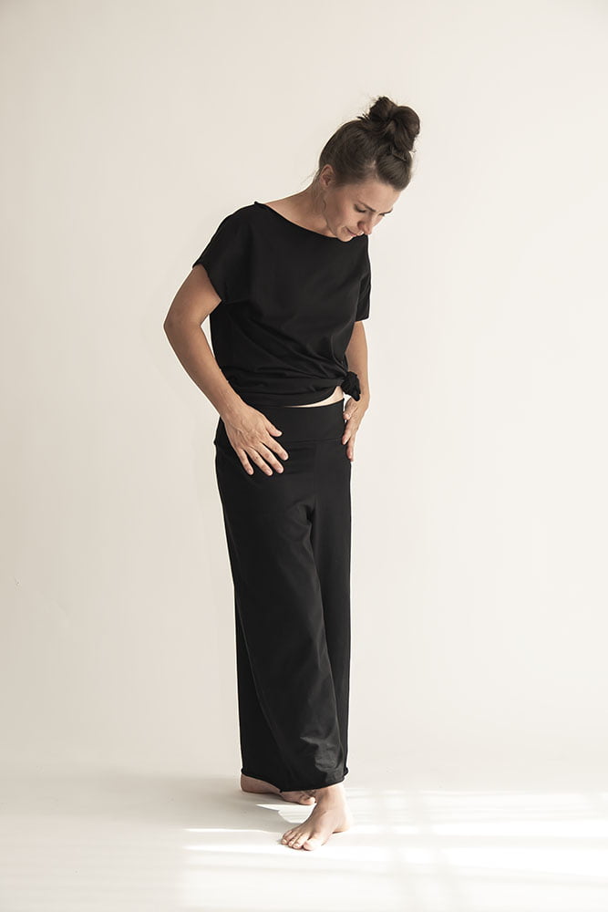 Black organic cotton culottes trousers