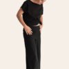 Black organic cotton culottes trousers