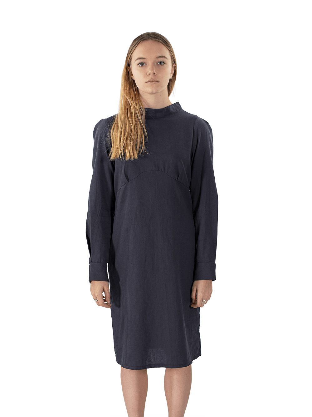 Long-Sleeve Dress of Organic Cotton and High Neckline