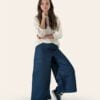 Wide denim trousers with wool shirt